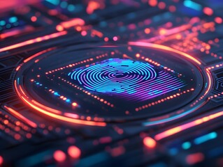 Futuristic Digital Abstract Background Featuring Colorful Glowing Circles and Intricate Circuit Patterns Perfect for Technology and Innovation Concepts