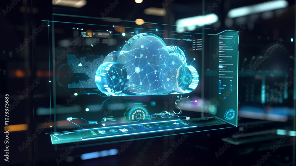 Poster holographic ar display of cloud data centers with multiple protective layers, real-time threat detec
