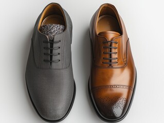 Elegant Fashion Footwear: A Stylish Pair of Dress Shoes in Gray and Brown Leather with Intricate Detailing and Modern Design for Formal Occasions