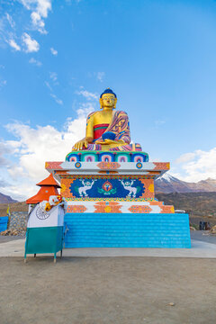 Langza buddha statue in the village of langza in the spiti valley, himachal pradesh, India.