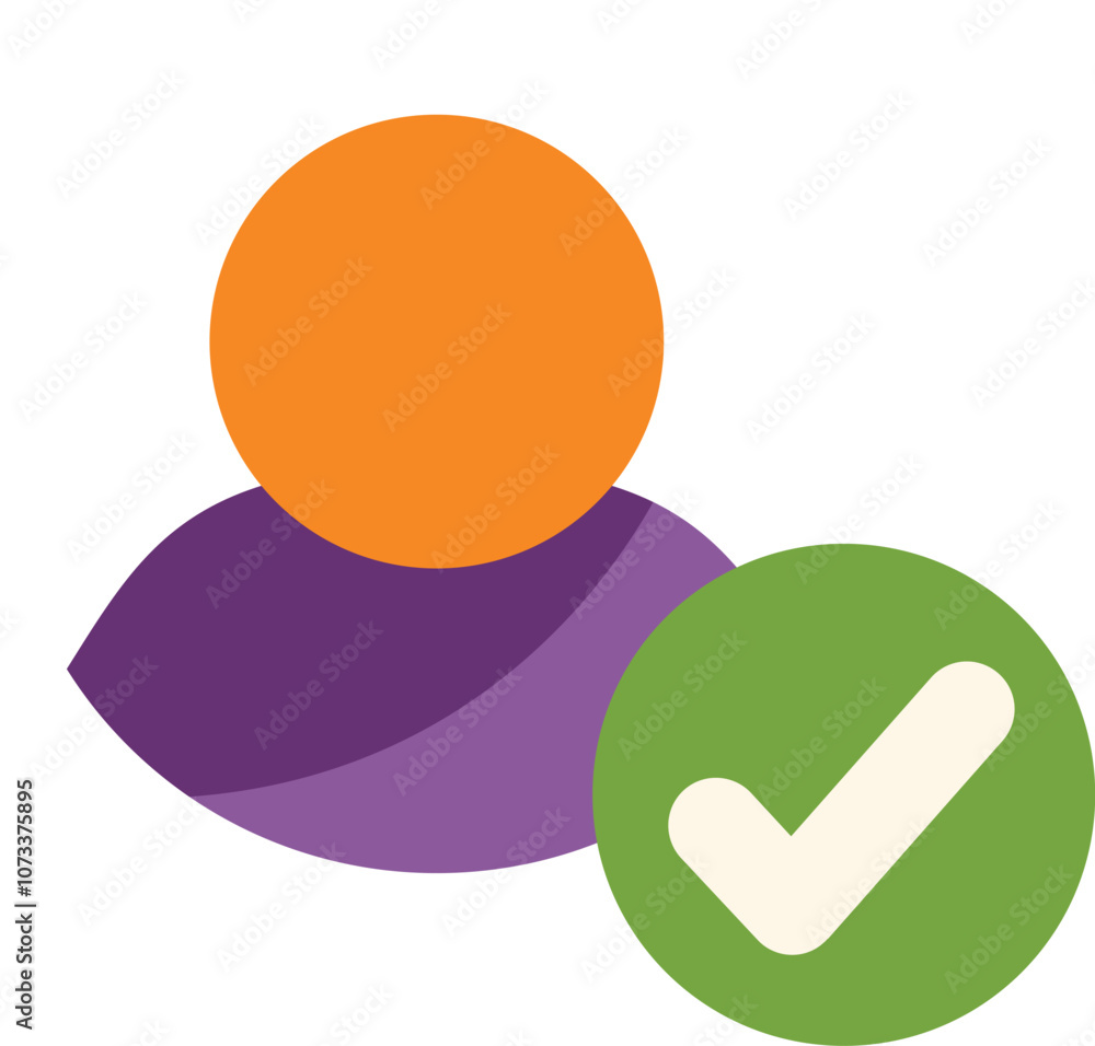 Poster abstract illustration representing a user profile being validated with a green check mark