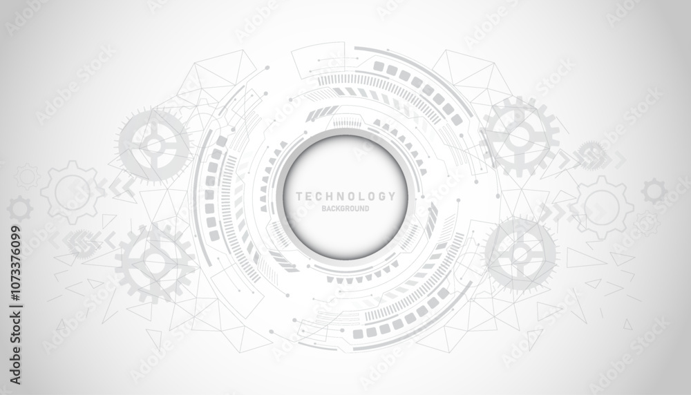 Poster grey white abstract technology background with various technology elements hi-tech communication con