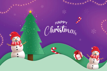 Happy Christmas Sale With Hanging Lights On Purple Color Background. Xmas Festive Vector Illustration For Discount Sale Offer Promotion, Greetings Card, Website, Advertisement, E-commerce.