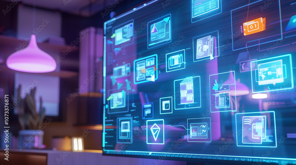 Poster interactive ar screen displaying layers of secure cloud storage, floating security protocols, and en