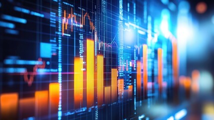 Fototapeta premium Dynamic data visualization with vibrant graphs and high-tech interface elements.