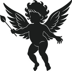 Cupid Silhouette Vector Illustration with Wings - Valentine's Day Design