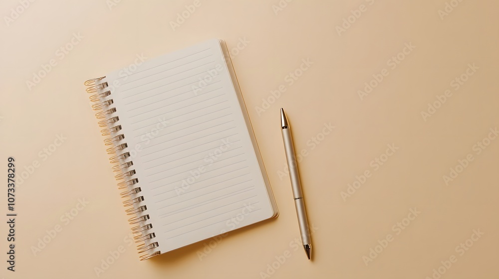 Poster spiral-bound notebook with an open page and a pen on top – representing creativity, writing, and the