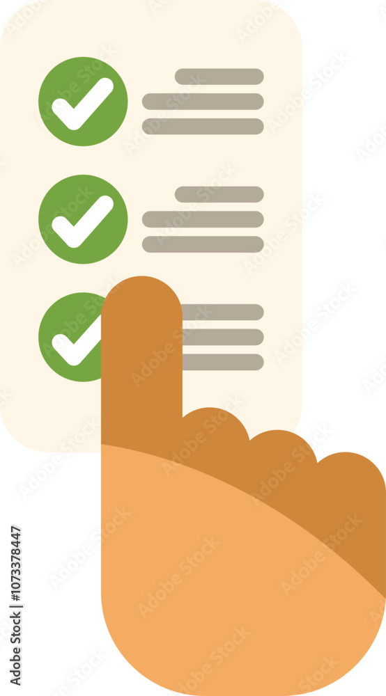 Poster hand is pointing checking mark on checklist box icon in flat style
