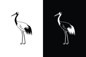 Crane bird icon on White Background Vector Art Illustration on white background.