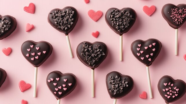 Valentine s Day Chocolate Heart Lollipops Pink Background - Powered by Adobe