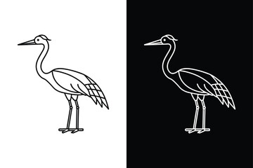 Crane bird icon on White Background Vector Art Illustration on white background.