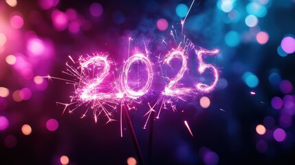 Vibrant sparklers forming the year 2025 in a colorful celebration.