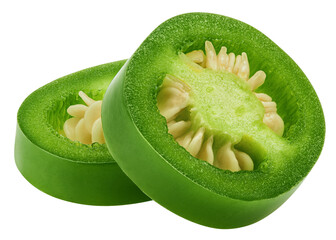 Jalapeno Pepper slice, isolated on white background, full depth of field