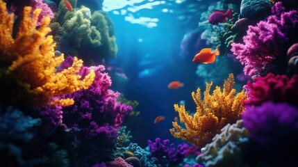 Fototapeta premium Vibrant underwater coral reef teeming with colorful marine life and stunning biodiversity.