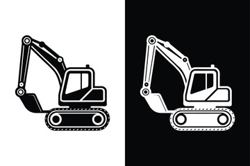 Construction Excavator icon isolated on on White Background Vector Art Illustration on white background.