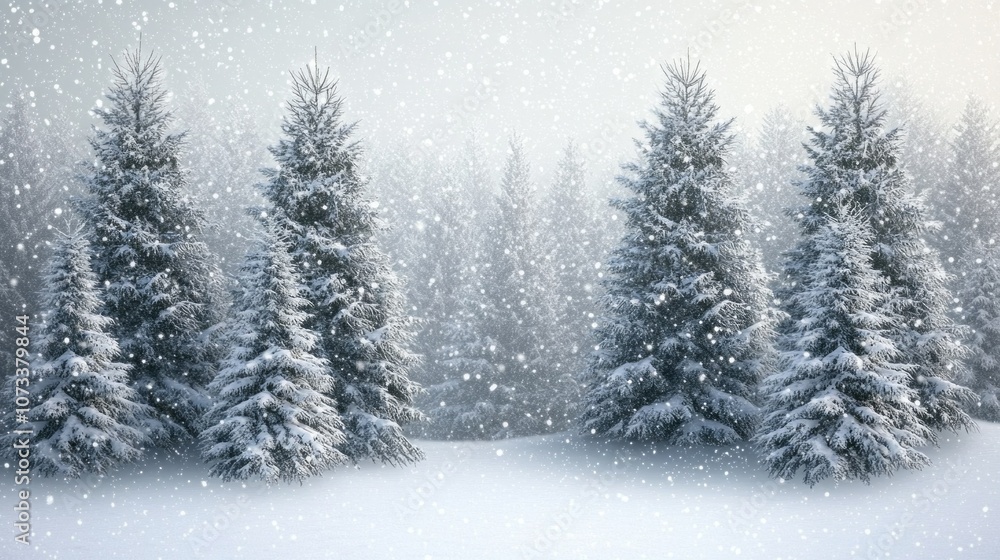 Aufkleber a snowy forest with four pine trees in the foreground
