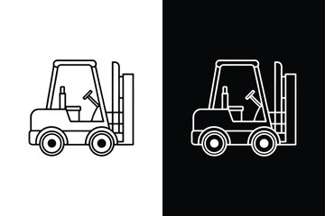 Black forklift truck icon on White Background Vector Art Illustration on white background.
