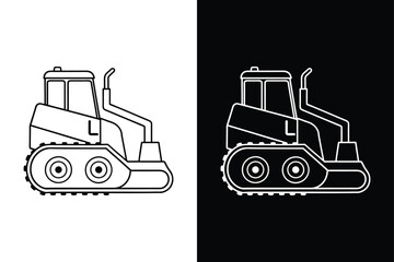 Bulldozer icon or excavator digger on White Background Vector Art Illustration on white background.	