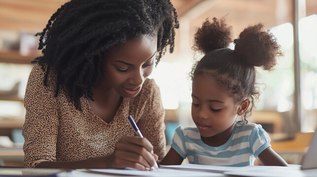 Teacher Tutoring Child in Math for Educational Support and Growth