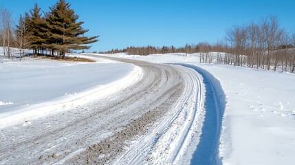 Obraz premium Explore the serene beauty of a snow-covered road curving through winter landscapes