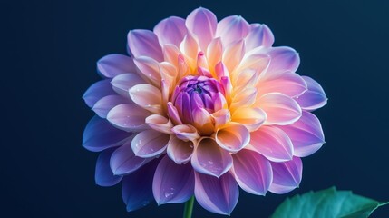 Obraz premium A beautiful purple and orange flower with a blue background. The flower is the main focus of the image and it is surrounded by a blue background. The colors of the flower