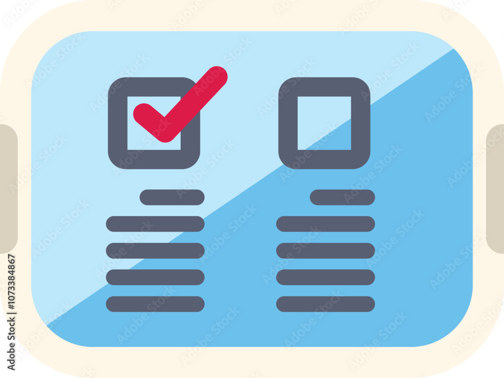 Poster online survey form showing customer satisfaction on smartphone screen with checkmark in checkbox
