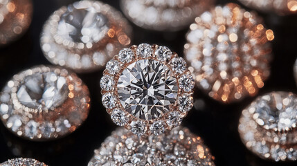 3D various diamonds gem golden and silver vintage jewellery accessory fashion elegant luxury background