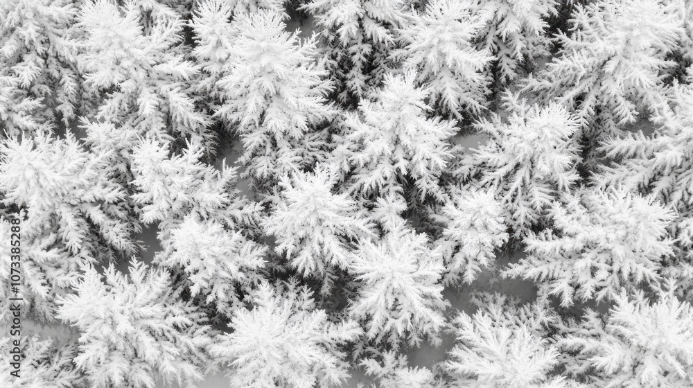 Poster a snowy forest with many trees covered in white snow