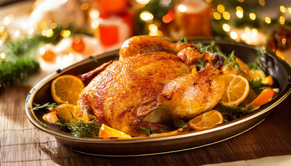 Pavo en mesa de navidad