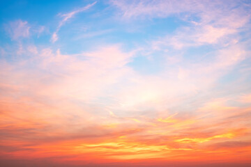 Beautiful , luxury soft gradient orange gold clouds and sunlight on the blue sky perfect for the background, take in everning,Twilight, Large size, high definition landscape photo