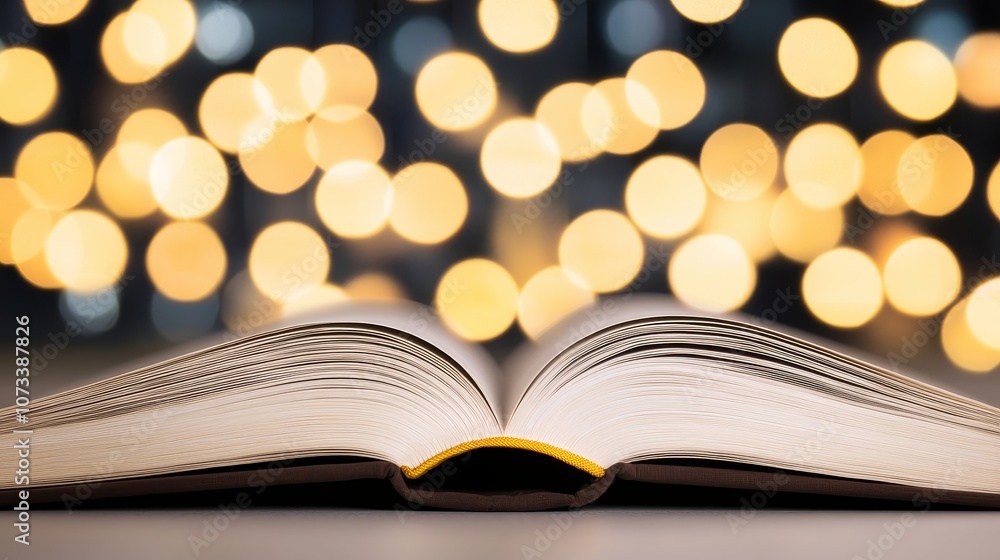 Poster explore the illumination of knowledge through an open book surrounded by soft bokeh lights