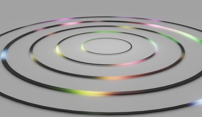 Neon light circle background, light circle, laser light ring, 3D illustration