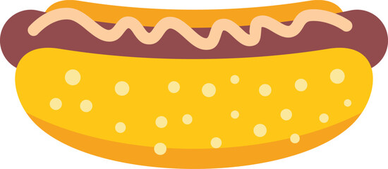 This vector illustration features a classic american hot dog with mustard and ketchup, perfect for projects related to food, snacks, and fast food