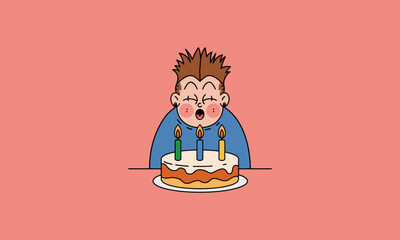 Child blowing out candles on birthday cake, happy moment.