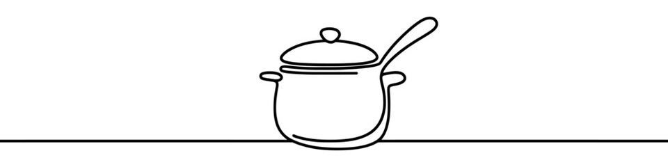 Minimalist vector illustration of a cooking pot drawn with a single continuous line