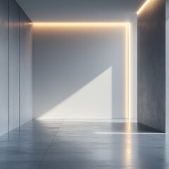 Spacious minimalist gallery with a blank wall for creative display