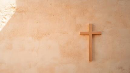 Wooden Cross in an Old Stone Chapel - Close-Up View Showcasing Timeless Faith and Rustic Charm
