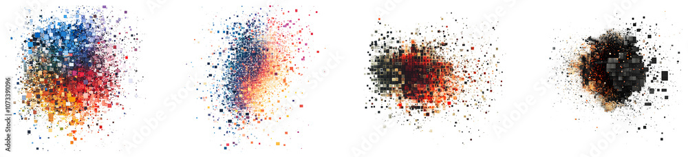 Poster colorful pixel set depicting abstract art variations over time isolated on transparent background