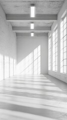 Fototapeta premium Spacious minimalist gallery with a blank wall for creative display