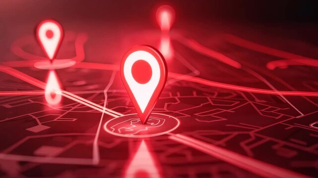 Animated red city map with location pin. Fast delivery and tracking concept. Navigation concept. City map with GPS pin.