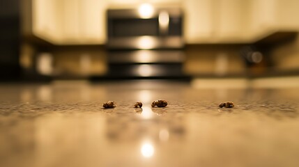 Rat droppings on kitchen counter, a reminder of the importance of cleanliness and pest control in maintaining a healthy home environment.
