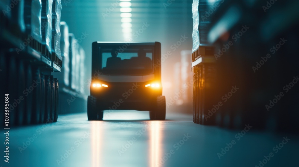 Poster autonomous vehicle for efficient transportation of goods in modern warehouse setting with advanced t
