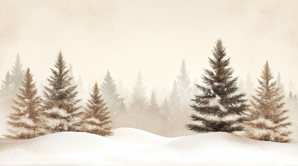 Fototapeta premium Snowy evergreen trees in winter forest on misty background