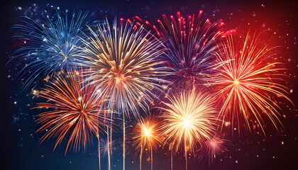 Fototapeta premium Colorful fireworks on dark black sky