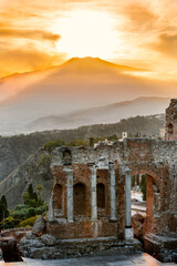 Sunset over volcano