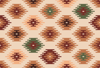 Timeless Western Americana Aztec diamonds cream Raster Pattern. Vintage rustic Southwestern geometrics autumn colors seamless pattern.