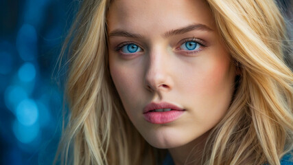 Naklejka premium Closeup of a beautiful blue eyed girl
