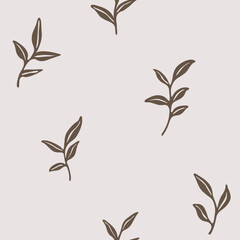 Trendy pattern with branch. Vector flat illustration with leaves.