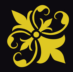 Ornamental Floral Design A classic black and white floral design element featuring elegant, curved leaves and intricate detailing. Perfect for use in decorative borders, logos