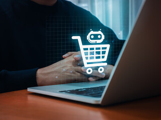 AI E-commerce concept. Artificial intelligence service support tools for ecommerce marketing...